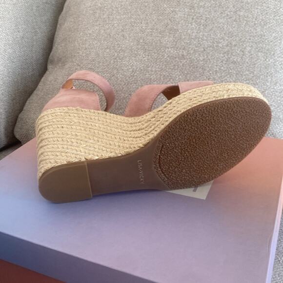 Lisa Vicky Gemi V Dusty Pink Kid Suede Wedge Espadrille Heel Sandal - Picture 12 of 13